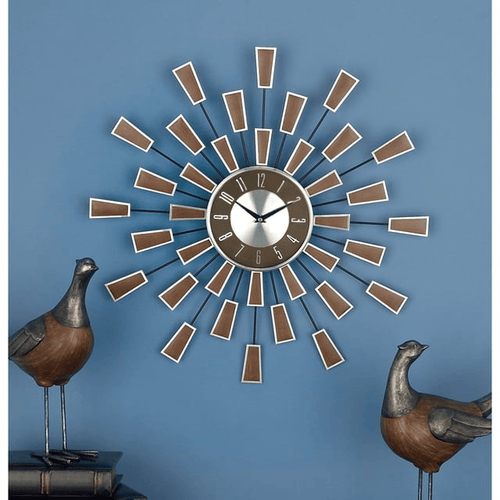 DecMode 22" Brown Metal Starburst Wall Clock with Silver Accents EasyOptionXY LLC