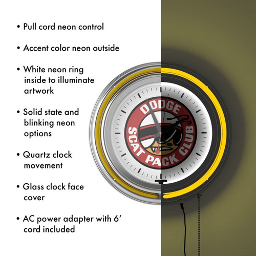 Dodge Chrome Double Rung Neon Clock - Scat Pack EasyOptionXY LLC