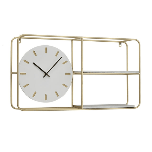DecMode 27" x 15" Gold Metal 2 Shelf Wall Clock EasyOptionXY LLC