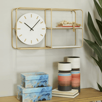 DecMode 27" x 15" Gold Metal 2 Shelf Wall Clock EasyOptionXY LLC
