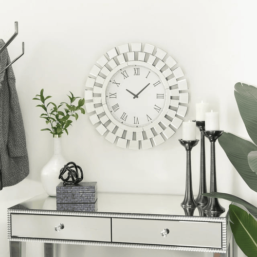 DecMode 2" Silver Glass Starburst Mirrored Wall Clock EasyOptionXY LLC