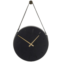 DecMode 16" Black Stainless Steel Wall Clock with Leather Hanging Straps EasyOptionXY LLC