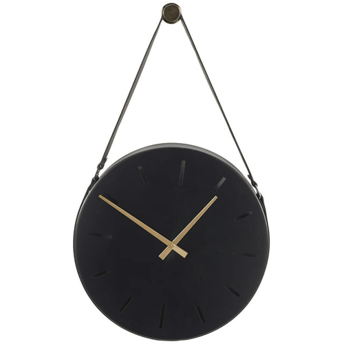 DecMode 16" Black Stainless Steel Wall Clock with Leather Hanging Straps EasyOptionXY LLC