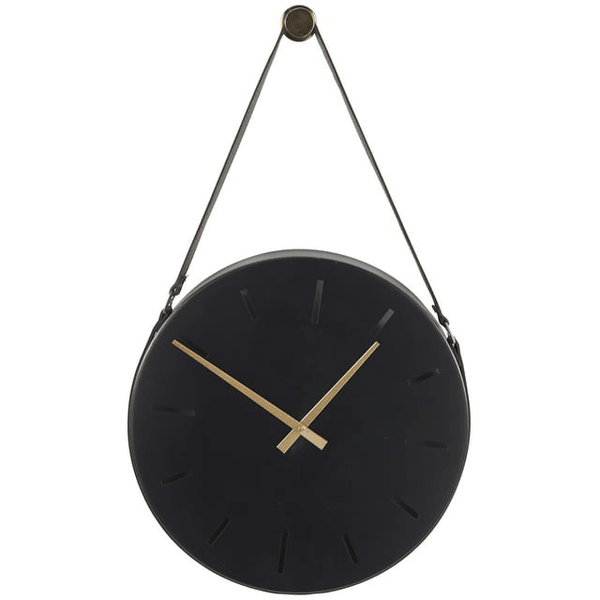 DecMode 16" Black Stainless Steel Wall Clock with Leather Hanging Straps EasyOptionXY LLC