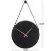 DecMode 16" Black Stainless Steel Wall Clock with Leather Hanging Straps EasyOptionXY LLC