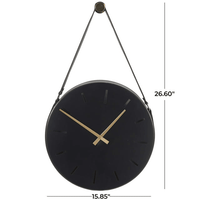 DecMode 16" Black Stainless Steel Wall Clock with Leather Hanging Straps EasyOptionXY LLC