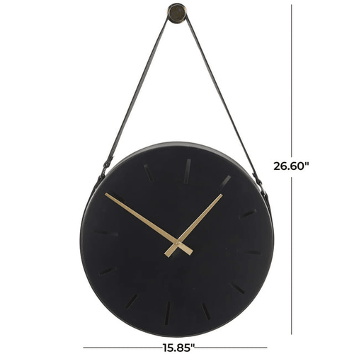 DecMode 16" Black Stainless Steel Wall Clock with Leather Hanging Straps EasyOptionXY LLC