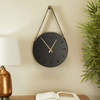 DecMode 16" Black Stainless Steel Wall Clock with Leather Hanging Straps EasyOptionXY LLC