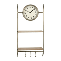 Woven Paths 16" x 5.75" x 32.25" Metal Wall Clock with Natural Wood Shelves and Hooks EasyOptionXY LLC