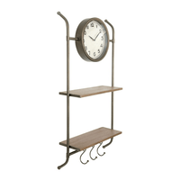 Woven Paths 16" x 5.75" x 32.25" Metal Wall Clock with Natural Wood Shelves and Hooks EasyOptionXY LLC