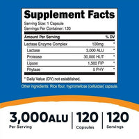 Nutricost Lactase Enzyme Complex 3,000 FCC ALU, 120 Capsules - Non-GMO Supplement EasyOptionXY LLC