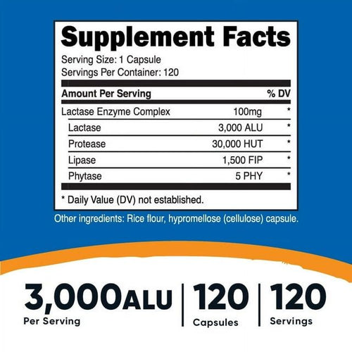 Nutricost Lactase Enzyme Complex 3,000 FCC ALU, 120 Capsules - Non-GMO Supplement EasyOptionXY LLC