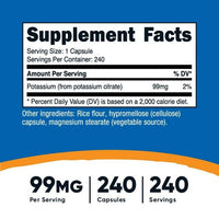 Nutricost Potassium Citrate 99mg, 240 Capsules - Gluten Free, Non-GMO Supplement EasyOptionXY LLC