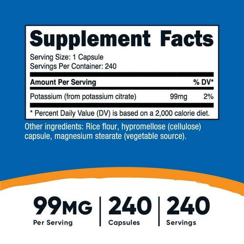 Nutricost Potassium Citrate 99mg, 240 Capsules - Gluten Free, Non-GMO Supplement EasyOptionXY LLC