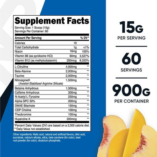 Nutricost Pre-X Xtreme PreWorkout Powder Complex, Peach Mango, 60 Servings, Vegetarian, Non-GMO and Gluten Free EasyOptionXY LLC