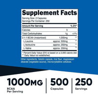 Nutricost BCAA 1000mg, 500 Capsules (250 Serv), Branched Chain Amino Acids EasyOptionXY LLC