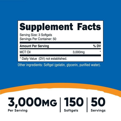 Nutricost MCT Oil Softgels Supplement 3000mg Per Serving, 50 Servings, 150 Softgels EasyOptionXY LLC