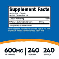 Nutricost N-Acetyl L-Cysteine (NAC) 600mg, 240 Vegetarian Capsules, Supplement EasyOptionXY LLC