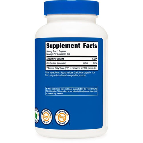 Nutricost Zinc Gluconate 120 Vegetarian Capsules (50mg) - Non-GMO Supplement EasyOptionXY LLC