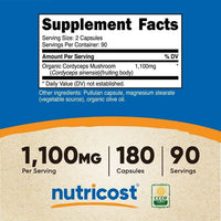 Nutricost Cordyceps Mushroom Capsules 1100mg, 180 Capsules, 90 Serv - Organic Supplement EasyOptionXY LLC