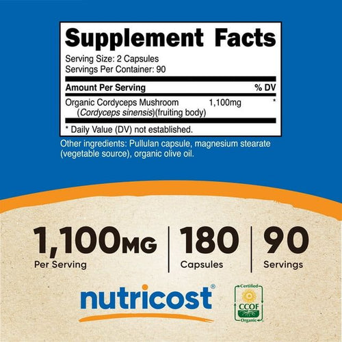 Nutricost Cordyceps Mushroom Capsules 1100mg, 180 Capsules, 90 Serv - Organic Supplement EasyOptionXY LLC
