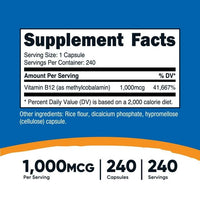 Nutricost Vitamin B12 (Methylcobalamin) 1000mcg, 240 Capsules - Non-GMO, Gluten Free EasyOptionXY LLC