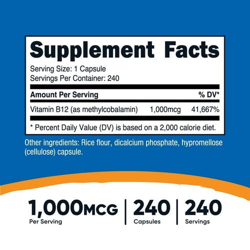 Nutricost Vitamin B12 (Methylcobalamin) 1000mcg, 240 Capsules - Non-GMO, Gluten Free EasyOptionXY LLC