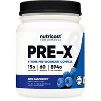 Nutricost Pre-X Xtreme Pre-Workout Complex Powder, Blue Raspberry, 60 Servings, Vegetarian, Non-GMO and Gluten Free EasyOptionXY LLC