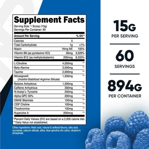 Nutricost Pre-X Xtreme Pre-Workout Complex Powder, Blue Raspberry, 60 Servings, Vegetarian, Non-GMO and Gluten Free EasyOptionXY LLC