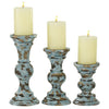 DecMode 3 Candle Light Blue Wood Candle Holder, Set EasyOptionXY LLC
