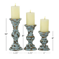 DecMode 3 Candle Light Blue Wood Candle Holder, Set EasyOptionXY LLC
