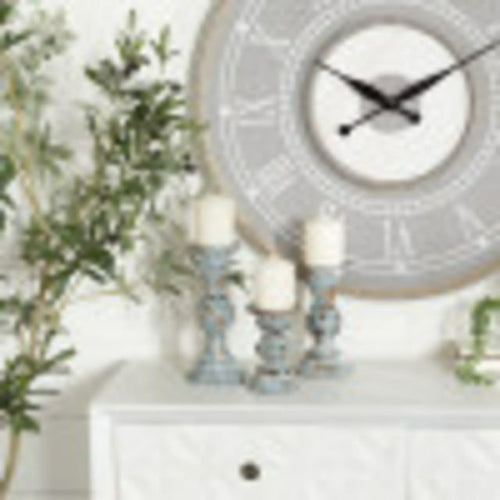 DecMode 3 Candle Light Blue Wood Candle Holder, Set EasyOptionXY LLC