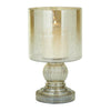 DecMode Brass Glass Handmade Turned Style Pillar Hurricane Lamp with Faux Mercury Glass Finish EasyOptionXY LLC