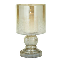 DecMode Brass Glass Handmade Turned Style Pillar Hurricane Lamp with Faux Mercury Glass Finish EasyOptionXY LLC