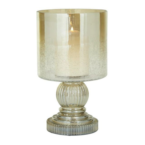 DecMode Brass Glass Handmade Turned Style Pillar Hurricane Lamp with Faux Mercury Glass Finish EasyOptionXY LLC