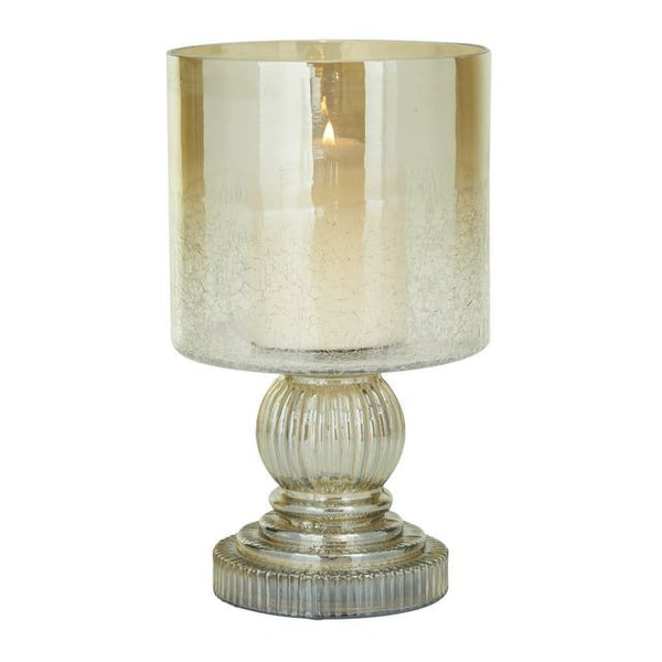 DecMode Brass Glass Handmade Turned Style Pillar Hurricane Lamp with Faux Mercury Glass Finish EasyOptionXY LLC