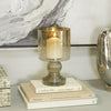 DecMode Brass Glass Handmade Turned Style Pillar Hurricane Lamp with Faux Mercury Glass Finish EasyOptionXY LLC