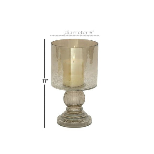 DecMode Brass Glass Handmade Turned Style Pillar Hurricane Lamp with Faux Mercury Glass Finish EasyOptionXY LLC