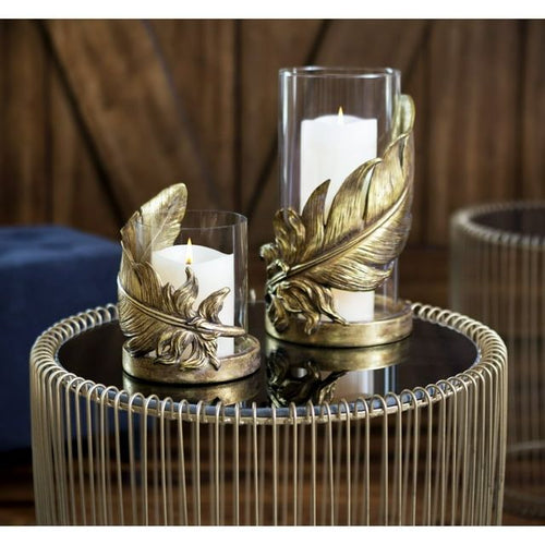DecMode Gold Glass Bird Feather Pillar Hurricane Lamp EasyOptionXY LLC