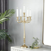 DecMode Traditional Five Tulip Shaped Candelabra Style Candle Holder, 13"W x 24"H with Aluminum Gold Polished Finish EasyOptionXY LLC