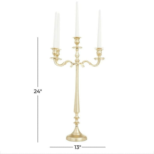 DecMode Traditional Five Tulip Shaped Candelabra Style Candle Holder, 13"W x 24"H with Aluminum Gold Polished Finish EasyOptionXY LLC