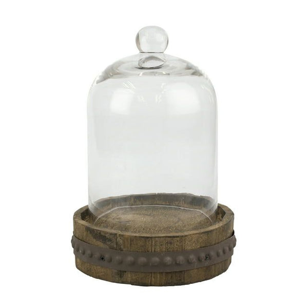 Medium Rustic Wood with Bell Shaped Cloche EasyOptionXY LLC
