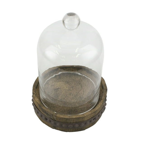 Medium Rustic Wood with Bell Shaped Cloche EasyOptionXY LLC