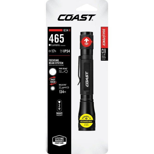 COAST G34 370 Lumen Twist Focusing Handheld LED Flashlight, 2 x AA Batteries Included, 5.6 oz. EasyOptionXY LLC