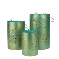 Set of 3 Turquoise Blue and Gold Decorative Floral Cut-Out Pillar Candle Lanterns 10" EasyOptionXY LLC
