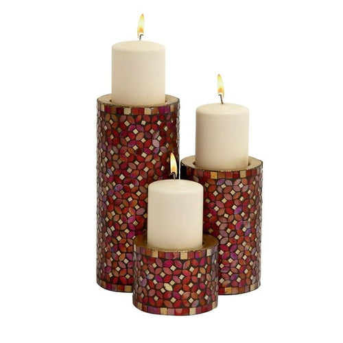 DecMode 3 Candle Red Metal Pillar Candle Holder with Mosaic Pattern, Set of 3 EasyOptionXY LLC