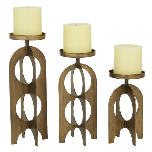 DecMode 3 Candle Gold Metal Handmade Pillar Candle Holder, Set of 3 EasyOptionXY LLC