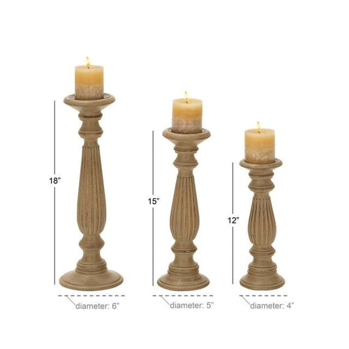 DecMode 3 Candle Brown Mango Wood Candle Holder, Set of 3 EasyOptionXY LLC