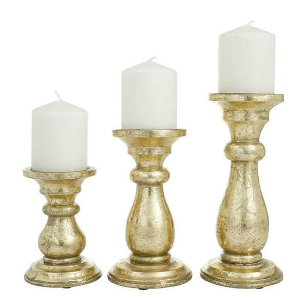 DecMode 3 Candle Gold Mango Wood Turned Style Pillar Candle Holder, Set of 3 EasyOptionXY LLC