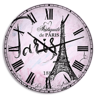 Designart 'Illustration with Paris Eiffel Tower' French Country wall clock (Size 23" x 23") EasyOptionXY LLC